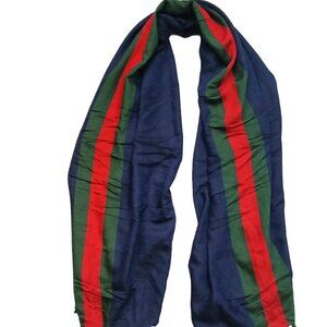 GUCCI Classic Vintage Blue Red Green Reversible Silk Shawl Wrap Scarf